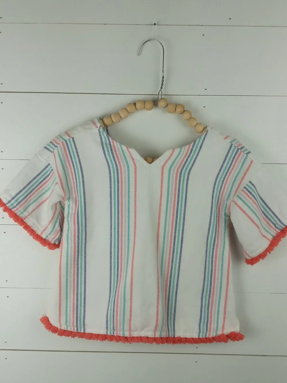 Gymboree girls size 3 white with colorful stripes fringe trim top stripe